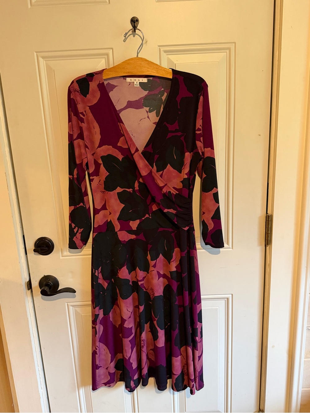 CAbi Purple and Black Floral Wrap Dress